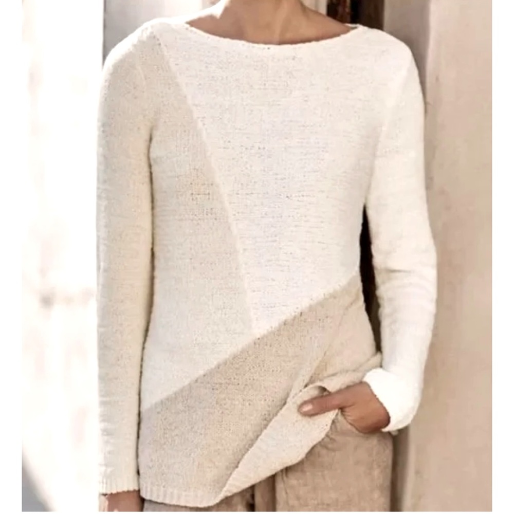 PureJill Cream Colorblock Knit Sweater Tall S